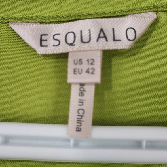 Esqualo Lime Green Satin V-Neck Blouse - Size 12 - Picture 7 of 9